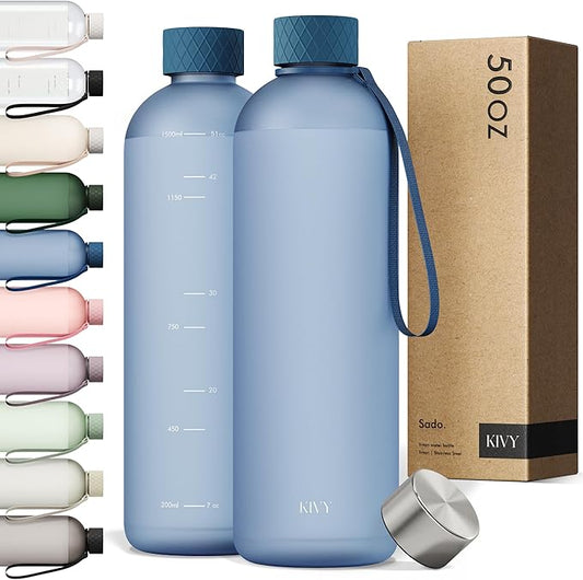 KIVY Slim Water Bottle 50oz [Lightweight & Shatterproof] - Reusable Tritan Water Bottle - Leak Proof Water Bottle for Women & Men - No Spill - Dishwasher Safe - Blue Water bottle-FlexoryFit
