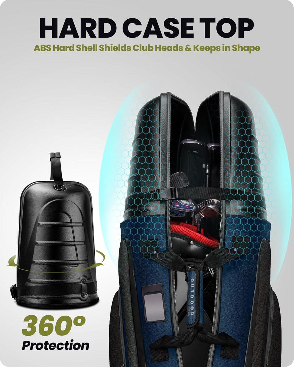 OutdoorMaster Golf Travel Bags for Airlines with Wheels and Hard Case Top, Protect Golf Clubs, Lightweight and Easy to Maneuver, Upgrade Version