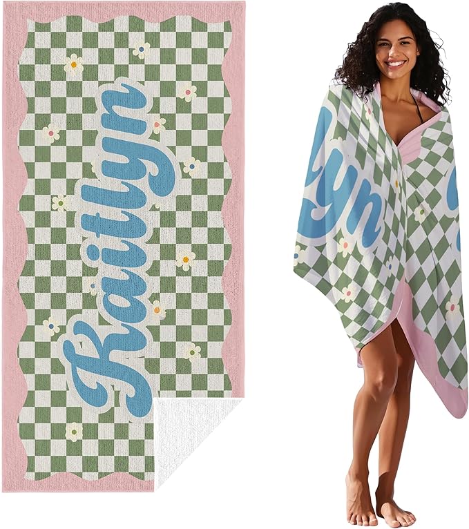 JML Personalized Beach Towel with Name, Custom Flower Beach Towel, Customized Microfiber Pool Towel, Quick Dry & Absorbent Swim Towel for Adult,Anniversary, Birthday, Summer Holiday,Vacation-FlexoryFit