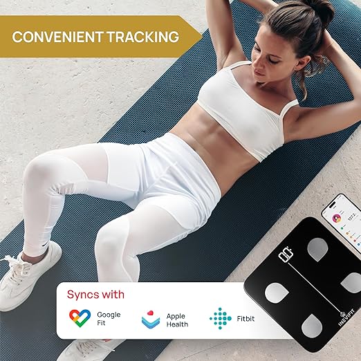 INEVIFIT Smart Body Fat Scale, Highly Accurate Bluetooth Digital Bathroom Body Composition Analyzer, Measures Weight, Body Fat, Water, Muscle, Visceral Fat & Bone Mass for Unlimited Users (Black)-FlexoryFit