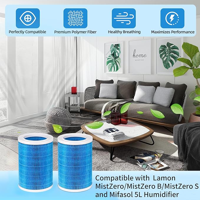 Humidifier Replacement Filter Compatible with Lamon MistZero/MistZero B/MistZero S and Compatible with Mifasol 5L Evaporative Humidifier, Evaporative Washable Humidification Filter,2-Pack