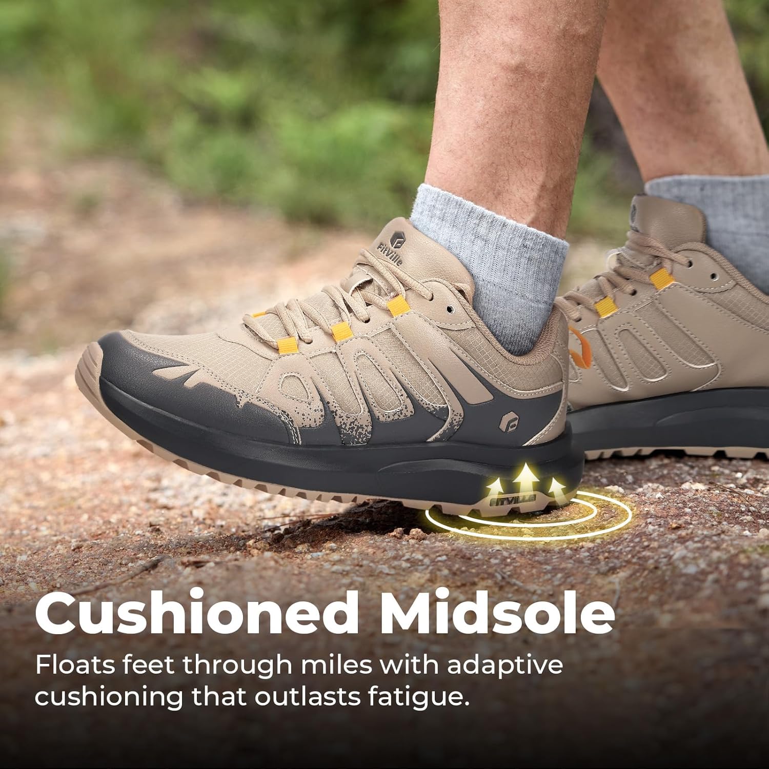 FitVille Men's Wide Hiking Shoes Water Repellent Trekking Trails Outdoor Sneakers Cushioned Lightweight Walking Running Shoes with Arch Support