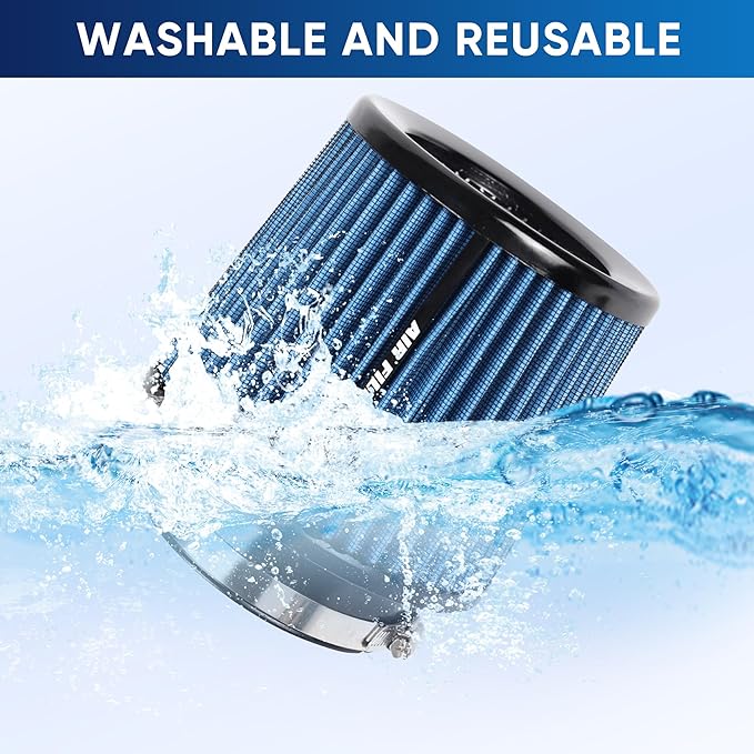 4 Inches Cold Air Intake Filter 3" or 3.5" or 4" High Performance Washable Clamp-On Replacement Cone Air Filter 3 in 1 Size Blue