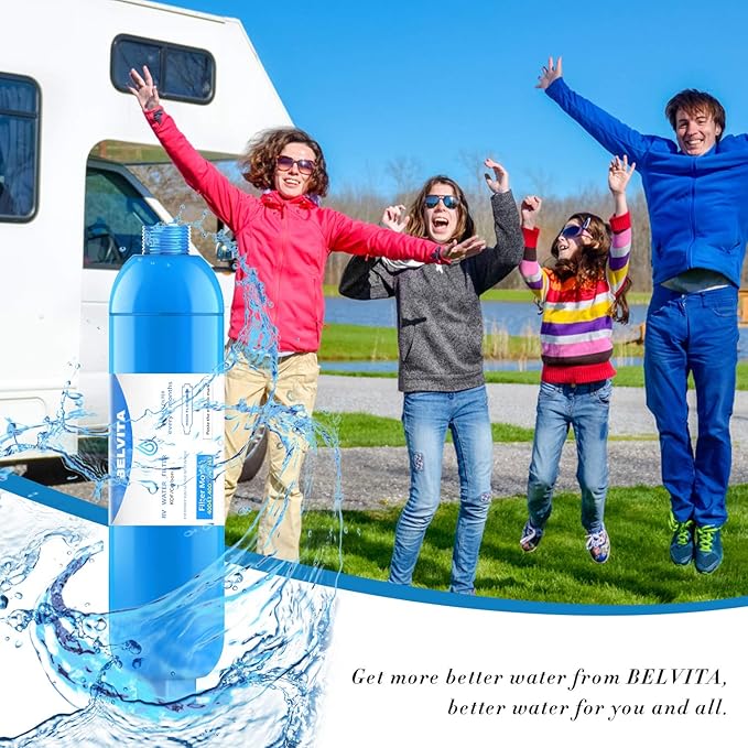 RV inline water filter with Flexible Hose Protector,Dedicated for RVs and Marines,2 pack Drinking,Washing filter,Reduces Lead,Fluoride,Chlorine,Bad Tast,Odor