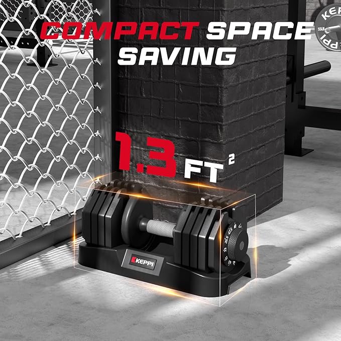 Keppi Adjustable Dumbbells Set-25lb/40lb/55lb/60lb, Anti-Slip Metal Fast Adjust Weight Handle, Exercise & Fitness for Full Body Workout - Adjustable Dumbbell Series-FlexoryFit