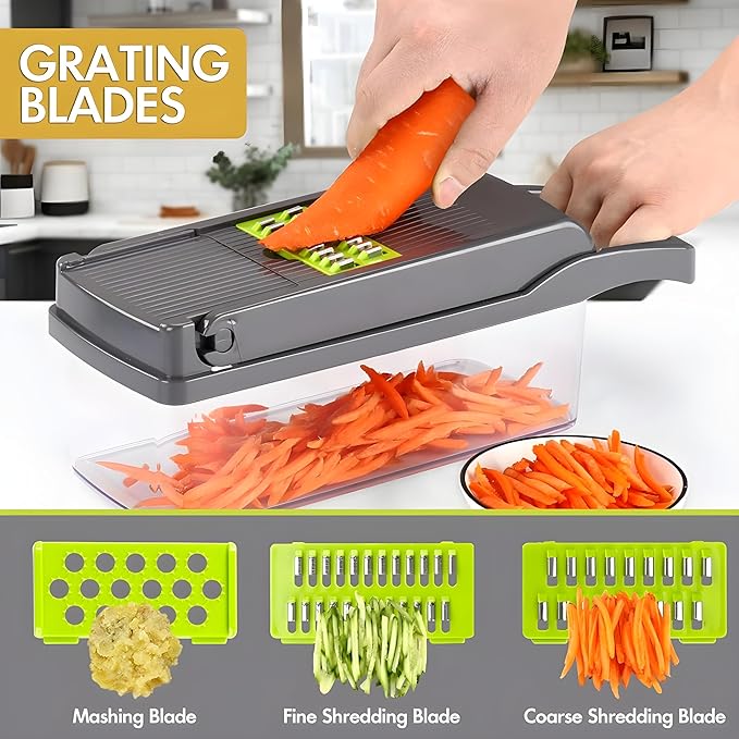 16-in-1 Vegetable Chopper & Slicer | Stainless Steel Mandoline Cutter with Onion Dicer, Grater, Spiralizer, Julienne Blades | Multifunctional & Manual Kitchen Tool I Lightweight & Easy To Use-FlexoryFit