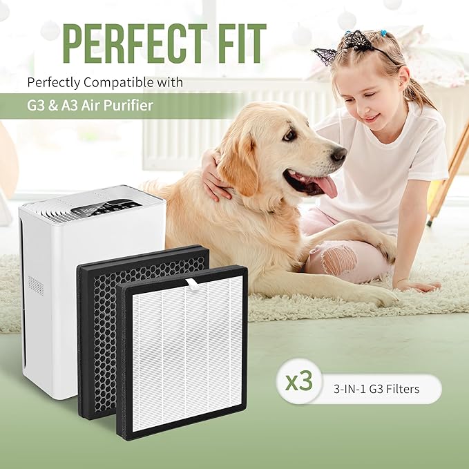 3-Pack G3 H13 HEPA Replacement Filter Compatible with AMEIFU G3 Air Pu-rifier (Sferf-30) and VEWIOR A3 Air Pu-rifier, G3 H13 HEPA Filter with 3-IN-1 High-Efficiency Filtration