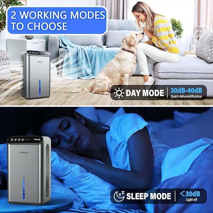 Dehumidifiers for Home (85 OZ Water Tank, 800 sq.ft) Quiet Small Dehumidifier for Basement Bedroom Bathroom with Drain Hose, 3 Gear Timer, Sleep Mode, Auto Shut Off, 7 Color Ambient Light