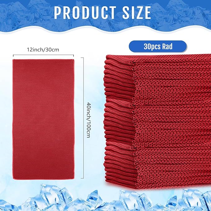 Hosuly 30 Pack Cooling Towels, 40"x12" Ice Breathable Soft Chilly Sweat Rag Microfiber Workout Rags for Gym Cooling Towels for Neck and Face for Yoga Golf Sport Running-FlexoryFit