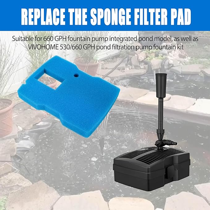 Replacement Pond Filter Pad Fountain Sponge Filter for VIVOHOME Pond Filter 530 & 660 GPH Pond Pump Filter - 3 Pcs