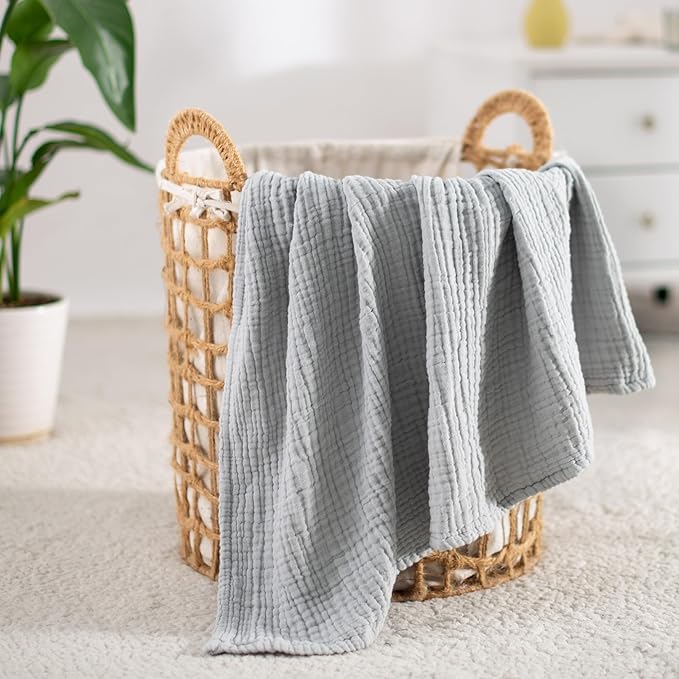 Carriediosa 100% Cotton Muslin Throw Blanket 66" X 90" Twin XL Size，4-Layers Summer Gauze Throws for Bed Couch，Soft Lightweight Breathable Linen Blankets Bedspread for Adults All Season，Grey