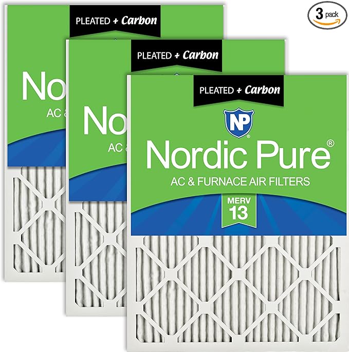 Nordic Pure 14x24x1 (13 3/4 x 23 3/4 x 3/4) Pleated Air Filters MERV 13 Plus Carbon 3 Pack