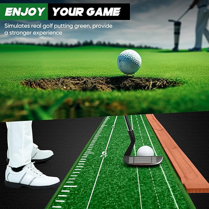Putting Green Indoor and Outdoor, Golf Putting Mat with Auto Ball Return, Wrinkle-Free & Simulates Real Golf Putting Green - Putting Practice Mat for Office Home, Golf Gifts for Men, Dual-Hole