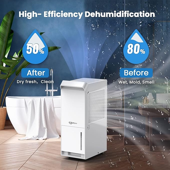 3,200 Sq.Ft Most Efficient Energy Star 2024 Dehumidifier,Vellgoo 36Pint/D Compressor Dehumidifier with Drain Hose, Smart Humidity Control for Basement, Home, Bedroom, Bathroom, Garage