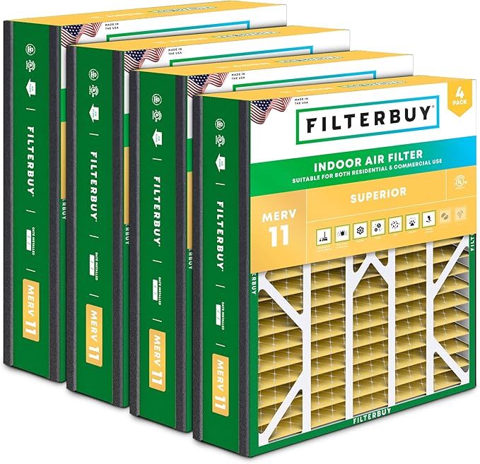 Filterbuy 20x20x5 Air Filter MERV 11 (MPR 1200) Allergen Defense Replacement (4-Pack), Pleated HVAC AC Furnace Filters for Trion Air Bear 255649-103 & More (Actual Size: 19.63 x 20.63 x 4.88)