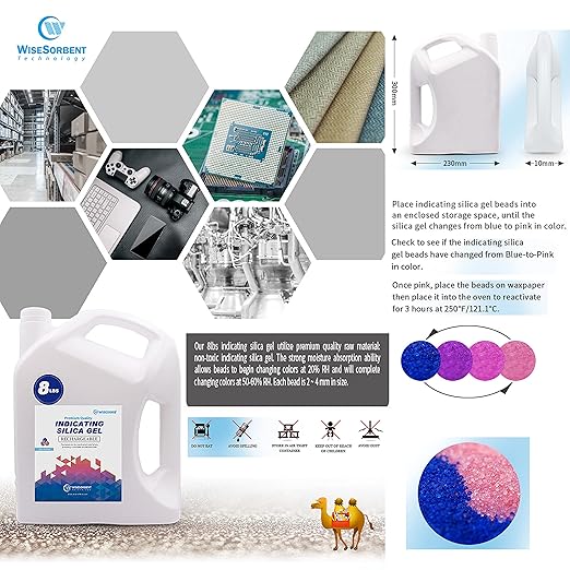 [Net Weight 32LBS] Blue Indicating Silica Gel Beads Desiccants - Rechargeable Desiccant Beads Silica Beads (Blue to Pink, 4 Packs of 8LBS)