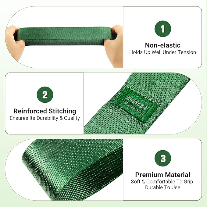 Stretch Strap With Loops For Physical Therapy, Yoga Straps For Stretching With Loops, Non-elastic Leg Straps For Knee Rehab, 8 ft Long x 1.2 inch Wide-FlexoryFit