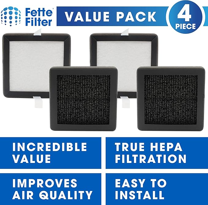 Fette Filter - True HEPA Air Purifier Filters with Activated Carbon Filters Compatible for Potulas Compact Desktop Air Purifier - Pack of 4