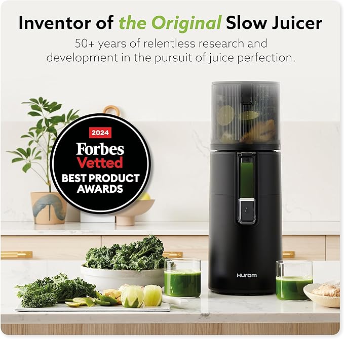Hurom H400 Cold Press Juicer Machine, Award Winning Masticating Slow Juicer, Easy to Clean, Strainer & Hands Free with Self Feeding, Wide Mouth Hopper, Easy Assembly (Matte Black)-FlexoryFit