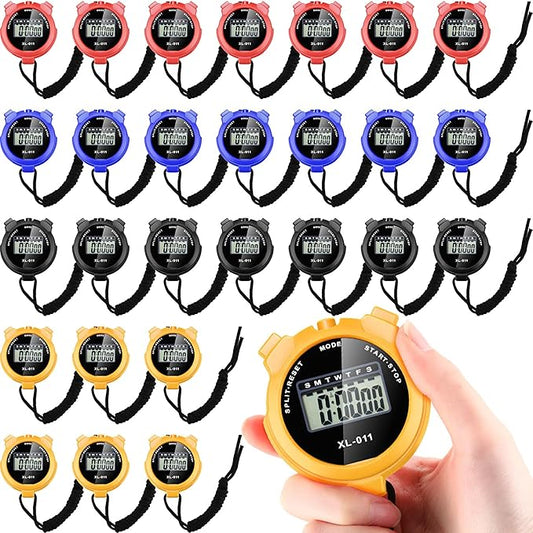 Kanayu 28 Pcs Multi Function Digital Stopwatch Timer Bulk Sports Stopwatch with Lanyard Date Time Alarm Timer for Coach Swimming Running Sports Train-FlexoryFit