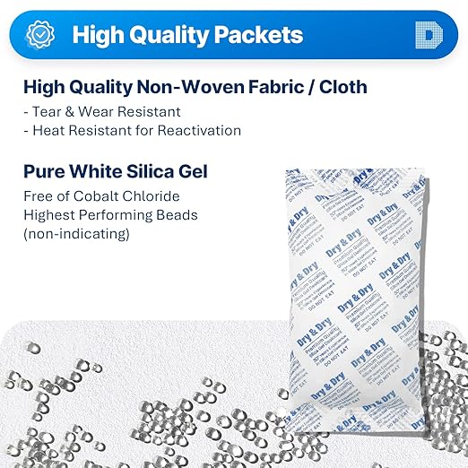 Dry & Dry 300 Gram [60 Packet] Silica Gel Packets, Desiccant Packs, Silica Gel - Rechargeable Silica Packets, Silica Gel Packs