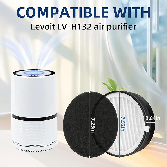 APPLIANCEMATES LV H132 Replacement Filter for LEVOIT LV-H132 Air Purifier, 3-in-1 H13 True HEPA Filter Replacement LV-H132, LV-H132-RF, 4 Pack