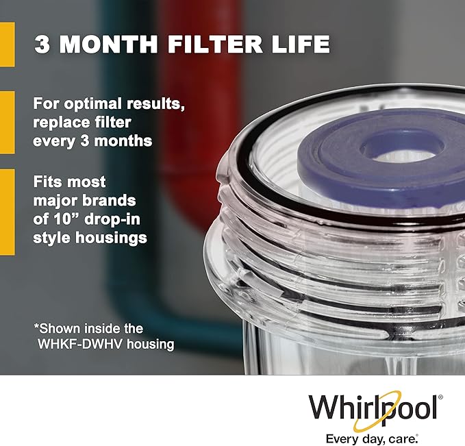 Whirlpool 2.5"x10" Sediment Water Filter Replacement Cartridge WHKF_WHPL, NSF Certified 30-Micron Rating Protects Home Appliances, Fits Whole House Filtration Housings WHKF-DWHV and WHKF-DWH, 2-Pack