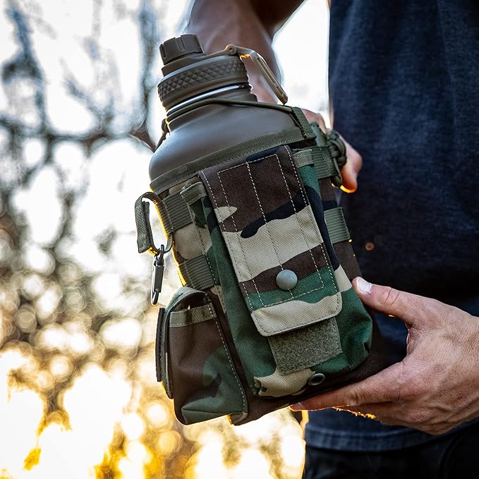Iron InfideI Battle Bottle Sleeve - 64 oz and 32 oz Water Bottle Sleeve Only for Half Gallon 1L Steel Water Bottle | Rugged Cover with Molle for Versatile Design with Storage for Phone, Wallet & Keys-FlexoryFit