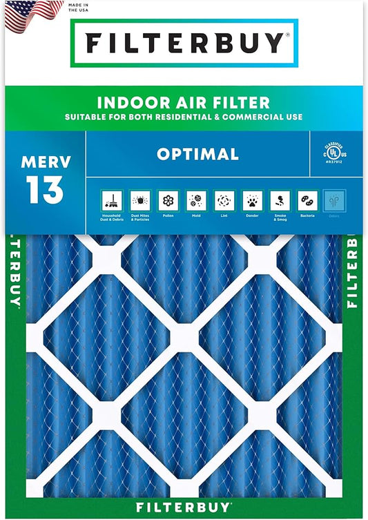 Filterbuy 20x24x2 Air Filter MERV 13 (MPR 1900) Health Defense Replacement (1-Pack), Electrostatic Pleated HVAC AC Furnace Filters, Made in USA (Actual Size: 19.38 x 23.38 x 1.75)