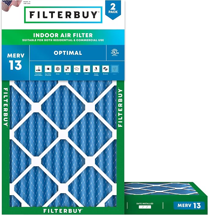Filterbuy 12x20x2 Air Filter MERV 13 Optimal Smoke & Allergy Defense, by Filterbuy
