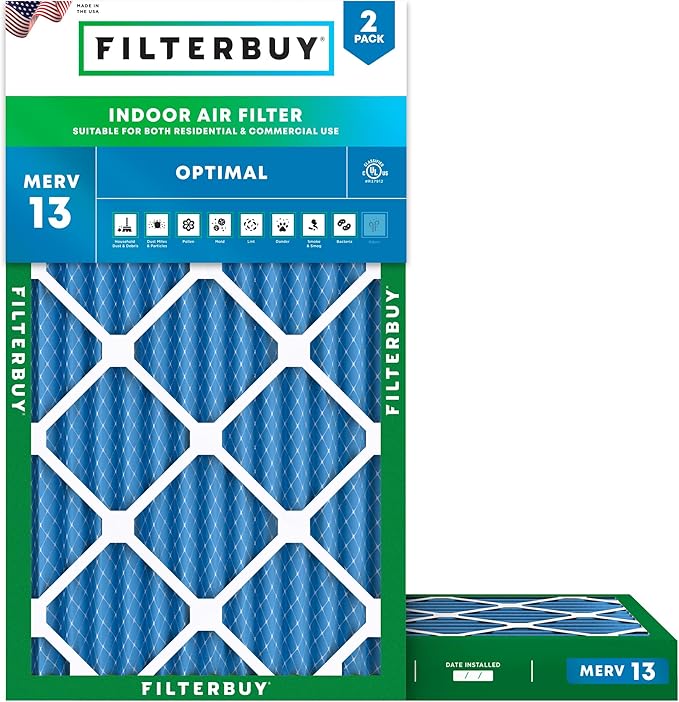 Filterbuy 10x20x2 Air Filter MERV 13 (MPR 1900) Health Defense Replacement (2-Pack), Electrostatic Pleated HVAC AC Furnace Filters, Made in USA (Actual Size: 9.50 x 19.50 x 1.75)