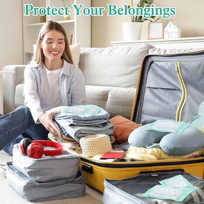 60 Pack Moisture Absorbers Dehumidifier Bags for Closet with 10 Pcs Hanging Hooks Clips Humidity Absorbers Deodorizer Unscented Humidity Absorber in Wardrobes for Bedroom Bathroom Kitchen