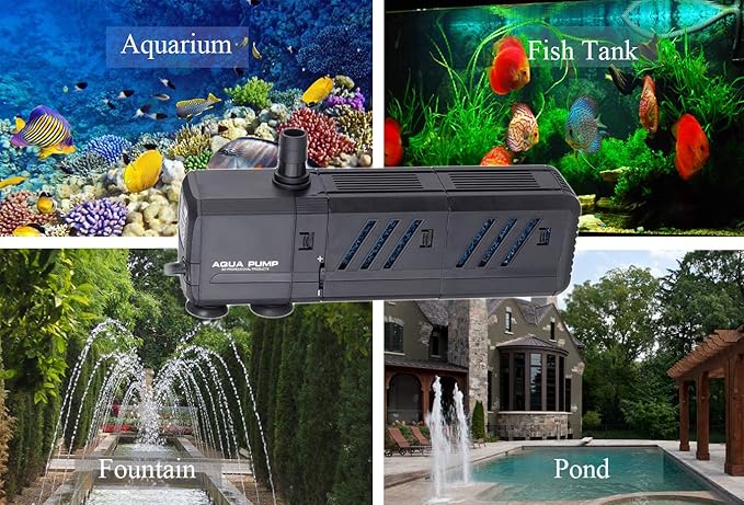 MQ 400GPH Submersible Water Pump (1500L/H, 15W) with Filters and Water Nozzles, Ultra Quiet for Aquarium, Fish Tank, Pond, Fountain, Hydroponics