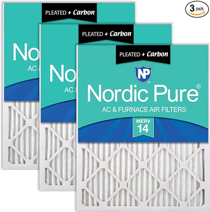 Nordic Pure 14x25x1 Pleated Air Filters MERV 14 Plus Carbon 3 Pack by NordicPure