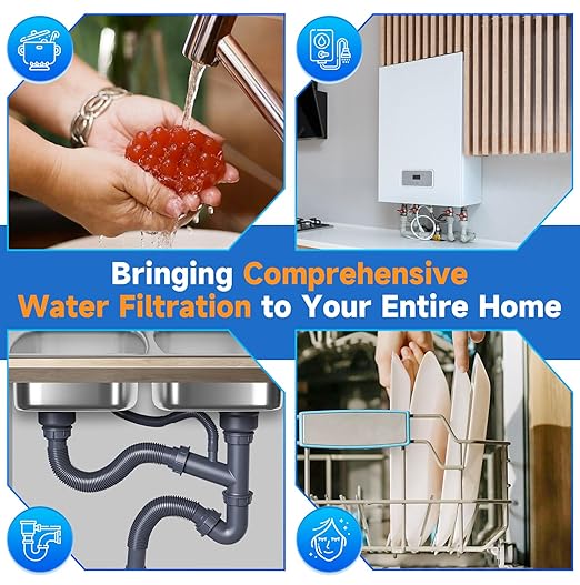 PUREPLUS 2-Stage Whole House Water Filtration System, 10" Universal Home Filtration, with Sediment &Iron Reduce, Carbon Filter, Reduce Iron, Chlorine, Taste, Includes Pressure Gauges, 1" Inlet/Outlet