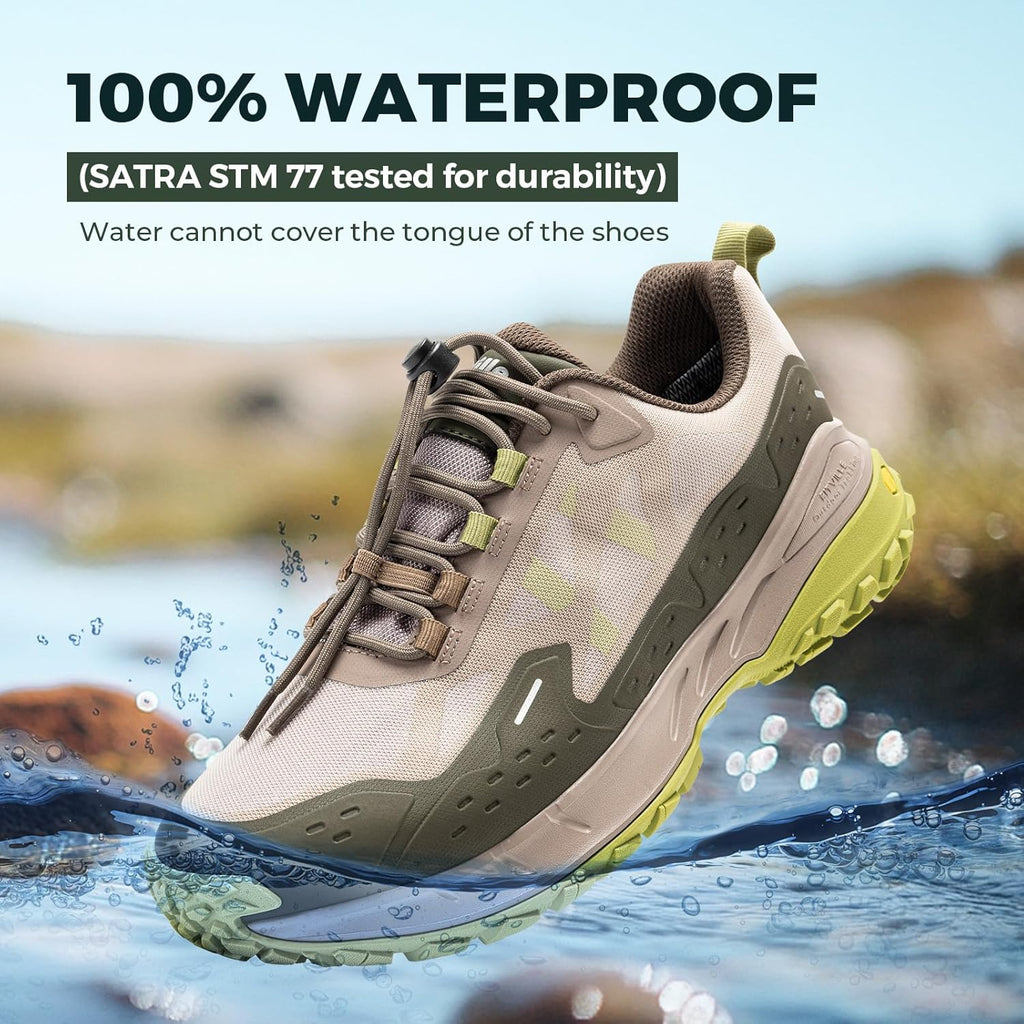 FitVille Men Waterproof Hiking Shoes Extra Wide Walking Shoes Slip-Resistant Trekking Trainers All-Terrain Quick Lace Sneakers for Travel, Camping, Running