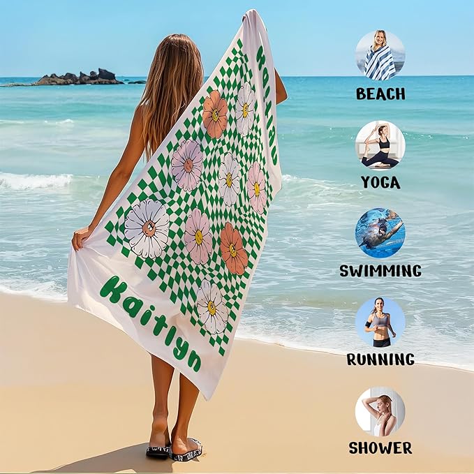 JML Personalized Beach Towel with Name, Custom Flower Beach Towel, Customized Microfiber Pool Towel, Quick Dry & Absorbent Swim Towel for Adult,Mother's Day, Birthday, Summer Holiday,Vacation-FlexoryFit