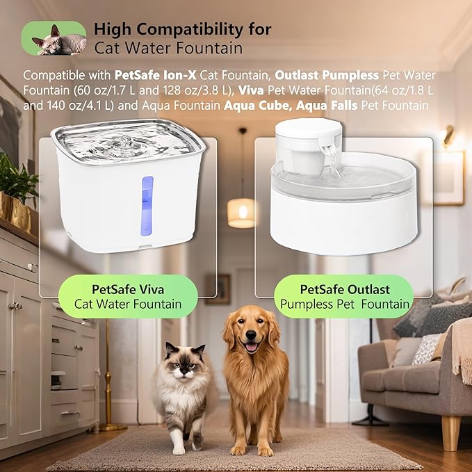 Cat Water Fountain Replacement Charcoal Filter Square Compatible with Petsafe Premier, Ion-X, Outlast Pumpless & Viva Pet Water Fountain, Carbon Filters for Cat and Dog Indoor (BLACK, 12 PACK)