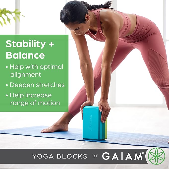 Gaiam Yoga Block - Supportive Latex-Free Eva Foam - Soft Non-Slip Surface with Beveled Edges for Yoga, Pilates, Meditation - Yoga Accessories for Stability, Balance, Deepen Stretches-FlexoryFit