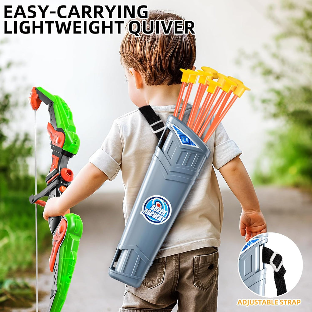 Kids Bow and Arrow Set, LED Light Up Archery Toy Set with 10 Suction Cup Arrows,Target & Arrow Quiver, Bow and Arrows Set Toys Gift for 3 4 5 6 7 8 9 10 11 12 Year Old Kids Boys Girls (Green)