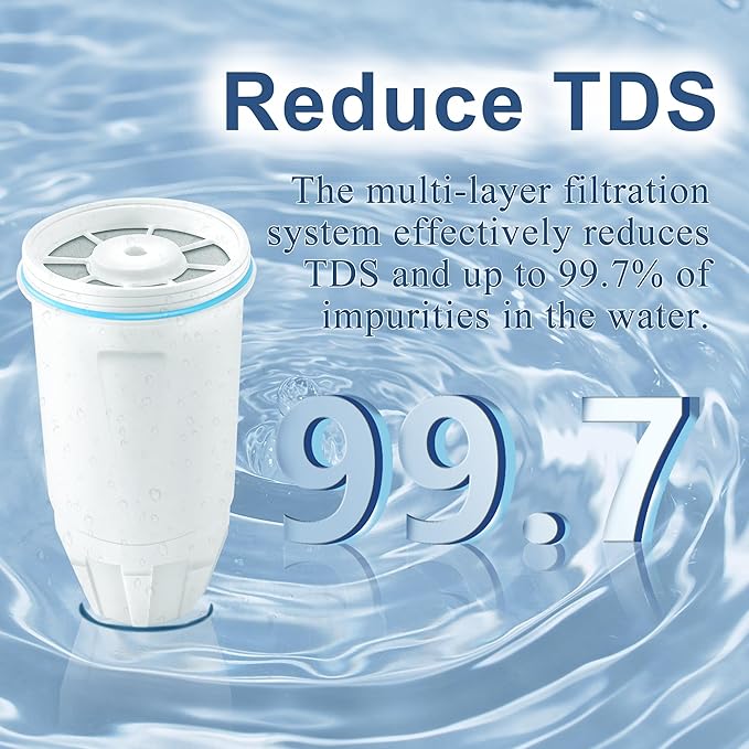 8 Pack Water Filter Replacement for Zero Water, New Resin Filtration System 0 TDS 0 Leak, Compatible with Zero Water Pitcher and Dispenser, Reduce Lead/Chromium/PFOA/PFOS by TOMOON