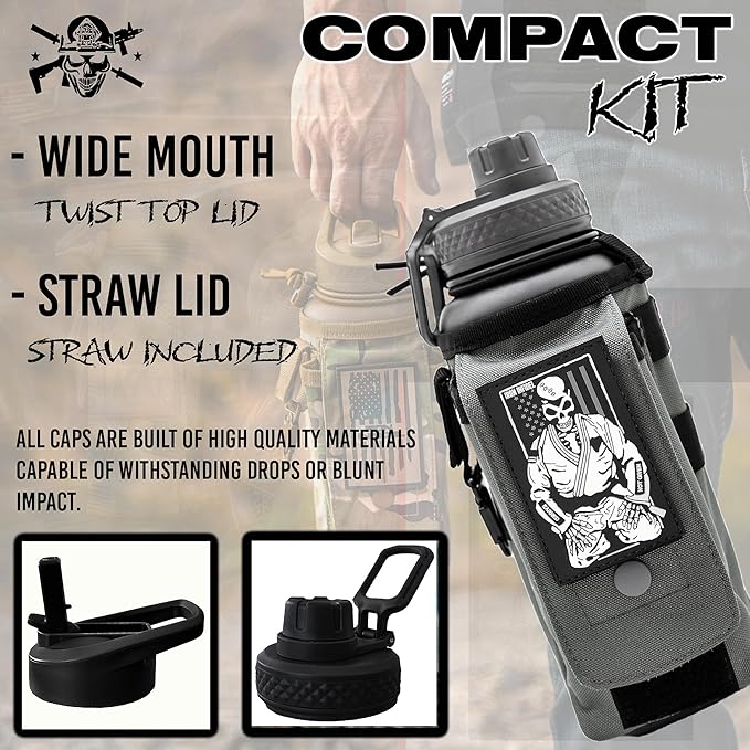 Iron Infidel Battle Bottle - 32 Oz Insulated Water Bottle with Straw Lid & Chug Cap, Stainless Steel Metal Flask Includes Rugged, Removable Sleeve for Keys, Wallet, & Phone (Earned, Not Given 1 Liter)-FlexoryFit