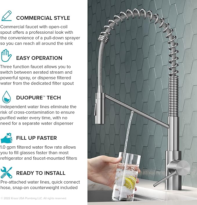 KRAUS Oletto 2-in-1 Commercial Style Pull-Down Single Handle Water Filter Kitchen Faucet for Reverse Osmosis or Water Filtration System in Spot-Free Antique Champagne Bronze, KFF-2631SFACB