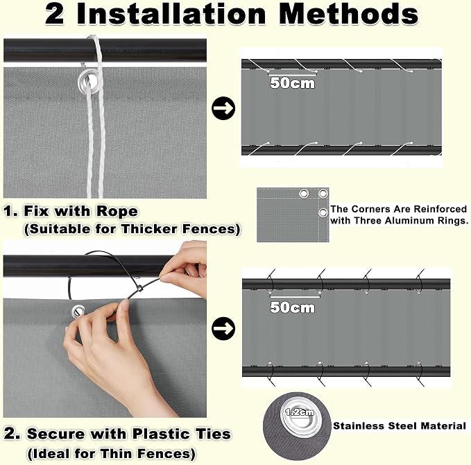 Privacy Screen Protector 1.6' x 19.7' UV Protection Weather-Resistant Patio - Image 6