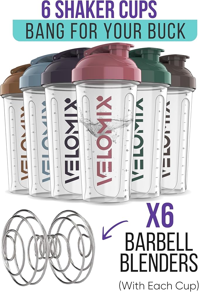 '-6 PACK- 28 oz Protein Shaker Bottle for Protein Mixes - 6x Wire Whisk | Leak Proof Shaker Cups for Protein Shakes | Protein Shaker Bottle Pack | Protein Shake Cup (Muted Clarity)-FlexoryFit