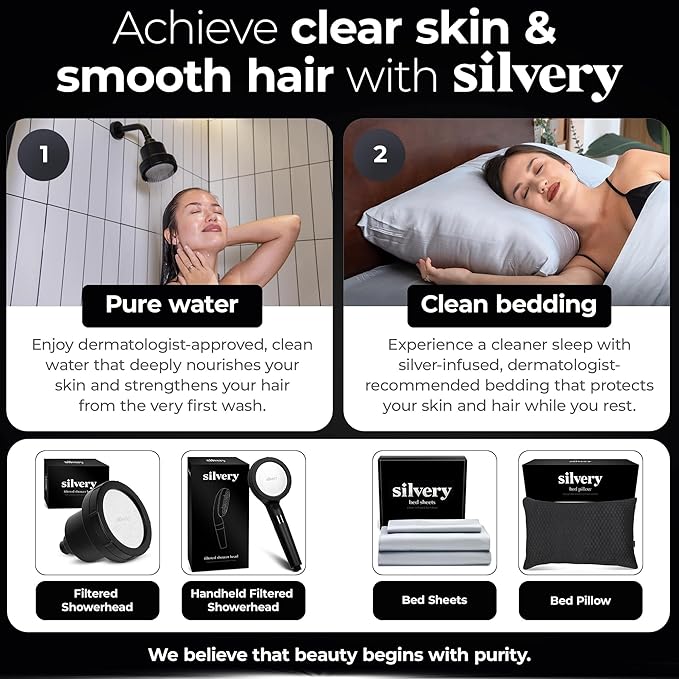 Silvery High Pressure Filtered Shower Head - Dermatologist-Approved Clean Water with Silvery Technology™ Filter - Showerhead Removes Impurities for Healthier Skin, Hair, Scalp (Handheld Showerhead)