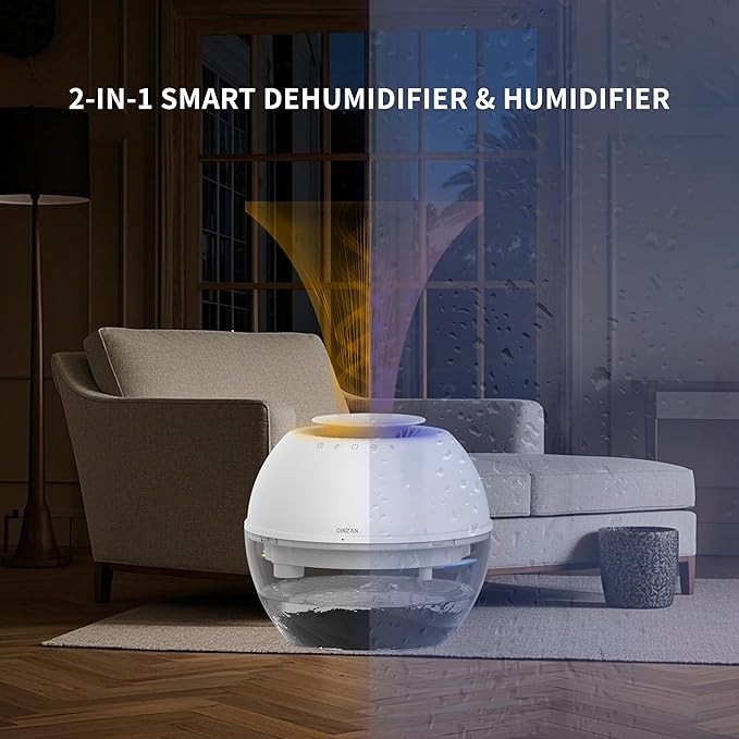 Dual-Function Humidifier & Dehumidifier 152oz Water Tank Steam distillation humidification for Bedroom With Drain Hose Humidifer RV Bathroom Auto Adjustment Timer Setting 7 Color LED Lights