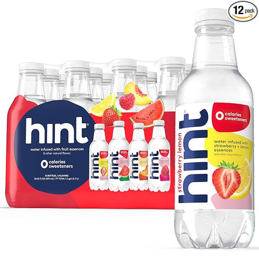 Hint Fruit-Infused Bottled Water, 4-Flavor Red Variety Pack - Sugar Free Flavored Water with Zero Calories, Natural Fruit Essences, and No Artificial Sweeteners - 16 Fl Oz (Pack of 12)-FlexoryFit