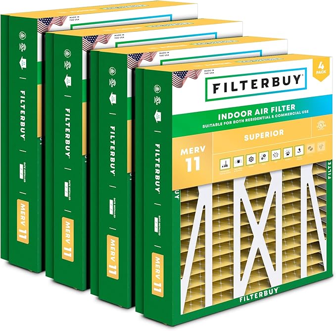 Filterbuy 21x27x5 Air Filter MERV 11 (MPR 1200) Allergen Defense Replacement (4-Pack), Pleated HVAC AC Furnace Filters for Trane Perfect Fit & American Standard (Actual Size: 20.56 x 26.13 x 4.97)