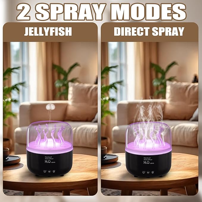Jellyfish Humidifier Diffuser, 280ml Essential Oil Diffuser with Remote, 7 Color Lights, Quiet Ultrasonic Cool Mist Humidifier for Home, Office, Nursery, Auto-Off (Black)